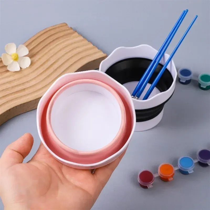 Mini seau à peinture pliable en silicone pour le lavage des pinceaux, palette de peinture, stylo de lavage artistique, tasse, nettoyeur de pinceaux de maquillage, bol de nettoyage 3