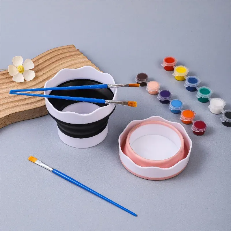 Mini seau à peinture pliable en silicone pour le lavage des pinceaux, palette de peinture, stylo de lavage artistique, tasse, nettoyeur de pinceaux de maquillage, bol de nettoyage 2