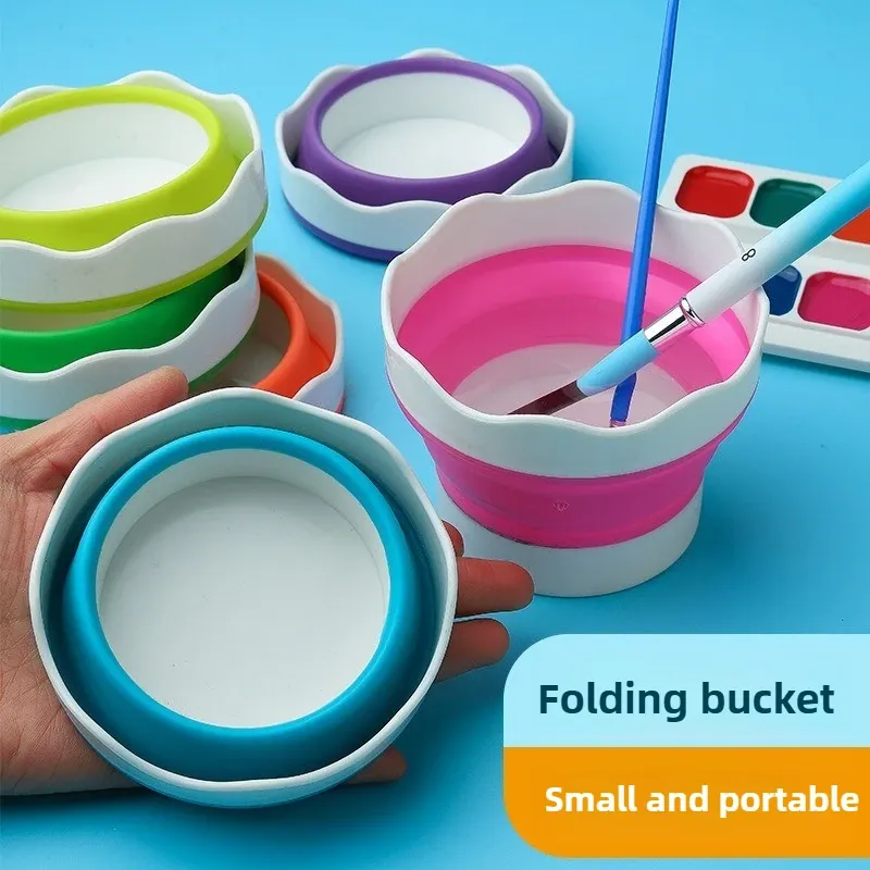 Mini seau à peinture pliable en silicone pour le lavage des pinceaux, palette de peinture, stylo de lavage artistique, tasse, nettoyeur de pinceaux de maquillage, bol de nettoyage