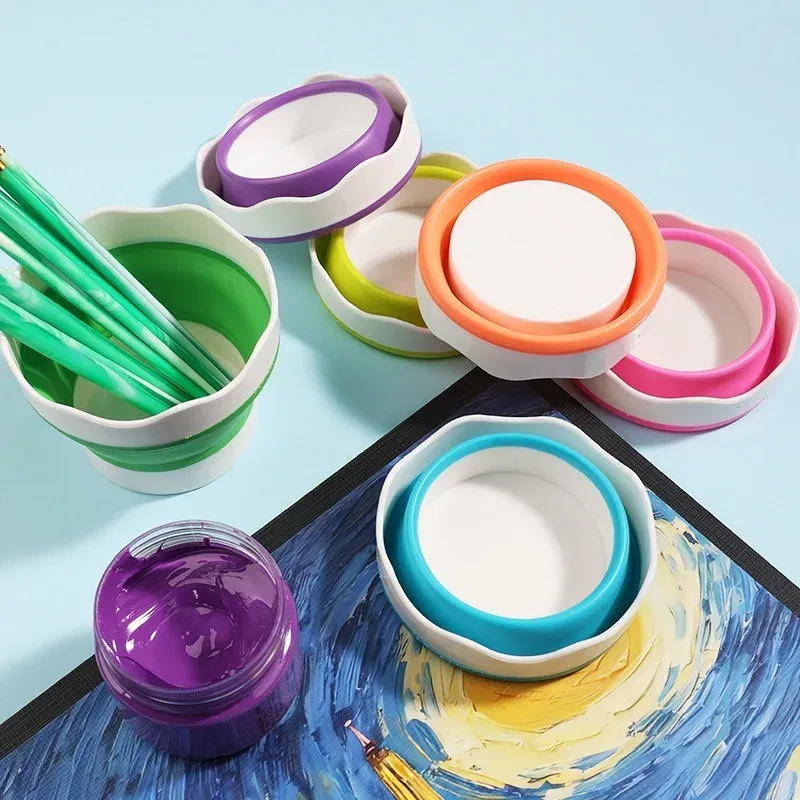 Mini seau à peinture pliable en silicone pour le lavage des pinceaux, palette de peinture, stylo de lavage artistique, tasse, nettoyeur de pinceaux de maquillage, bol de nettoyage 4