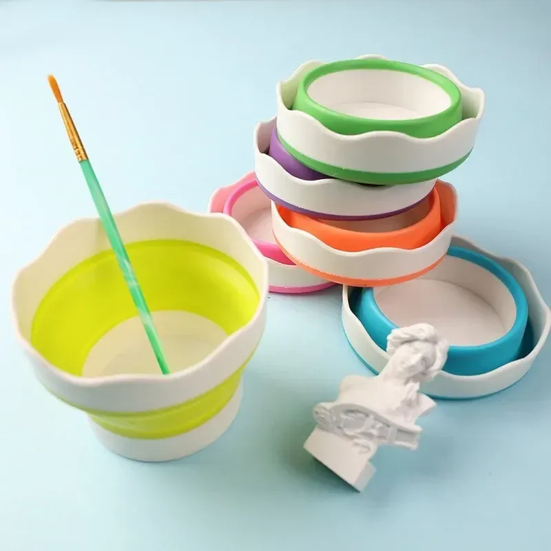 Mini seau à peinture pliable en silicone pour le lavage des pinceaux, palette de peinture, stylo de lavage artistique, tasse, nettoyeur de pinceaux de maquillage, bol de nettoyage 5