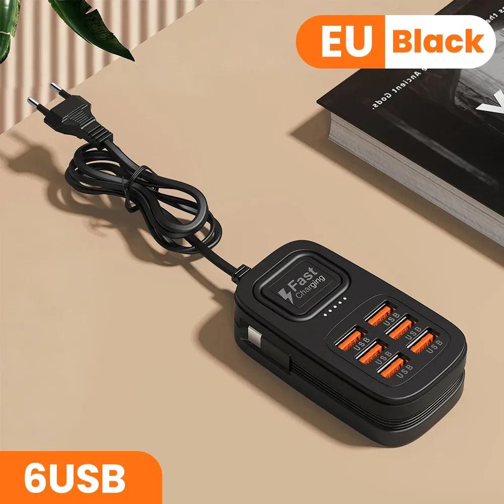 Bloc multiprises USB 6 ports à charge rapide, station de charge de bureau, adaptateur USB HUB avec prises EU/UK/US, 3 ports Type-C et 3 ports USB 13