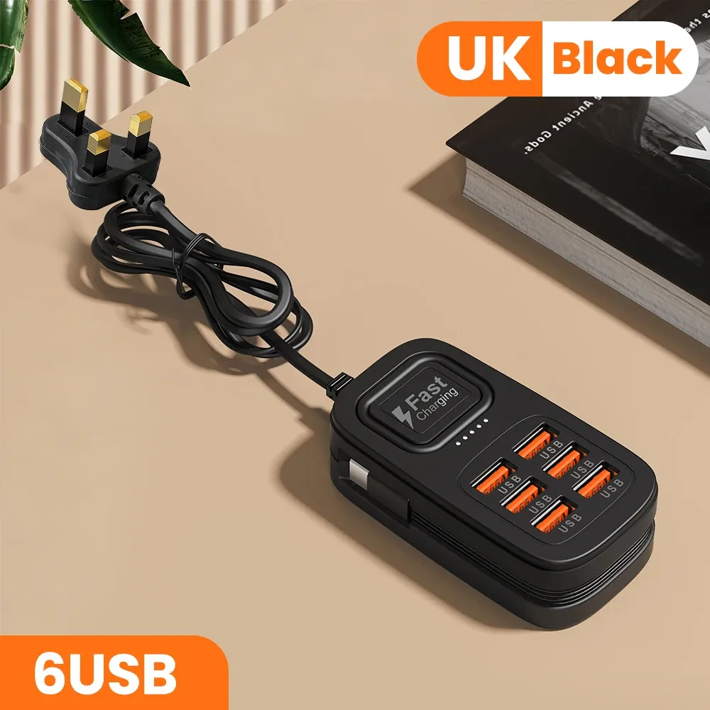 Bloc multiprises USB 6 ports à charge rapide, station de charge de bureau, adaptateur USB HUB avec prises EU/UK/US, 3 ports Type-C et 3 ports USB 8