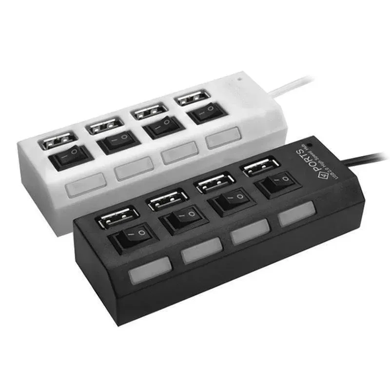 Airies Hub USB 7 en 4 à LED haute vitesse, multiport avec interrupteur marche/arrêt, répartiteur de chargeur pour ordinateur, clé USB, ports 2.0 2