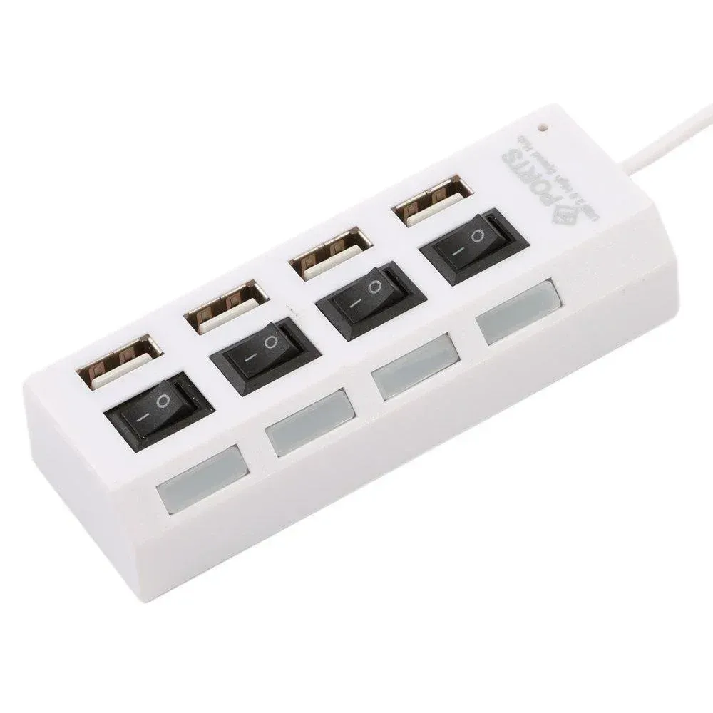 Airies Hub USB 7 en 4 à LED haute vitesse, multiport avec interrupteur marche/arrêt, répartiteur de chargeur pour ordinateur, clé USB, ports 2.0 5