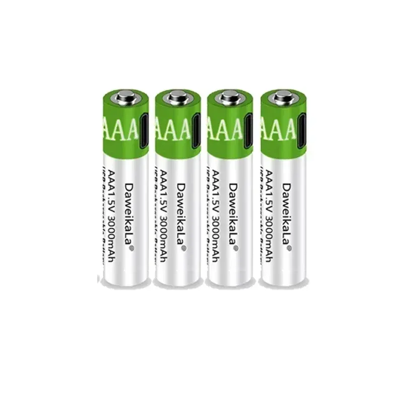 Piles AAA rechargeables USB 1,5 V 3000 mAh Li-ion avec câble USB Type-C 5