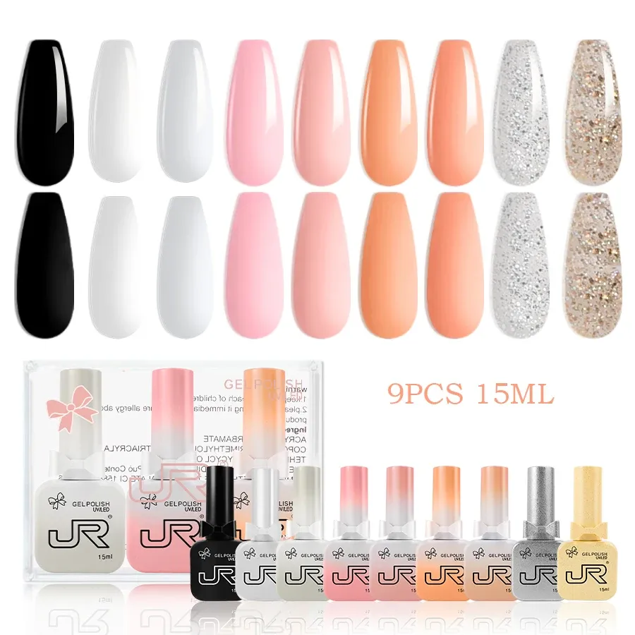 JR Kit de Vernis Gel UV LED à Tremper, Rouge, Rose et Nude, 9 Pièces, 15 ml 7