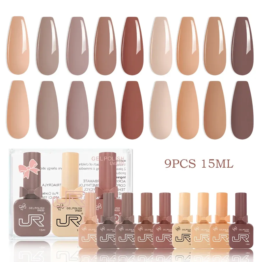 JR Kit de Vernis Gel UV LED à Tremper, Rouge, Rose et Nude, 9 Pièces, 15 ml 9
