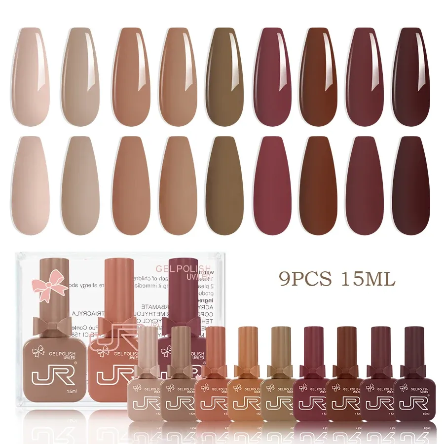 JR Kit de Vernis Gel UV LED à Tremper, Rouge, Rose et Nude, 9 Pièces, 15 ml 8