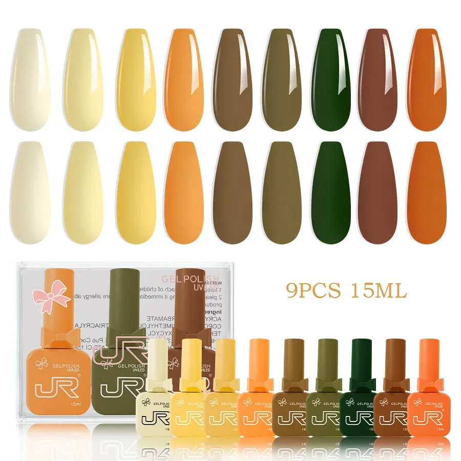 JR Kit de Vernis Gel UV LED à Tremper, Rouge, Rose et Nude, 9 Pièces, 15 ml 13