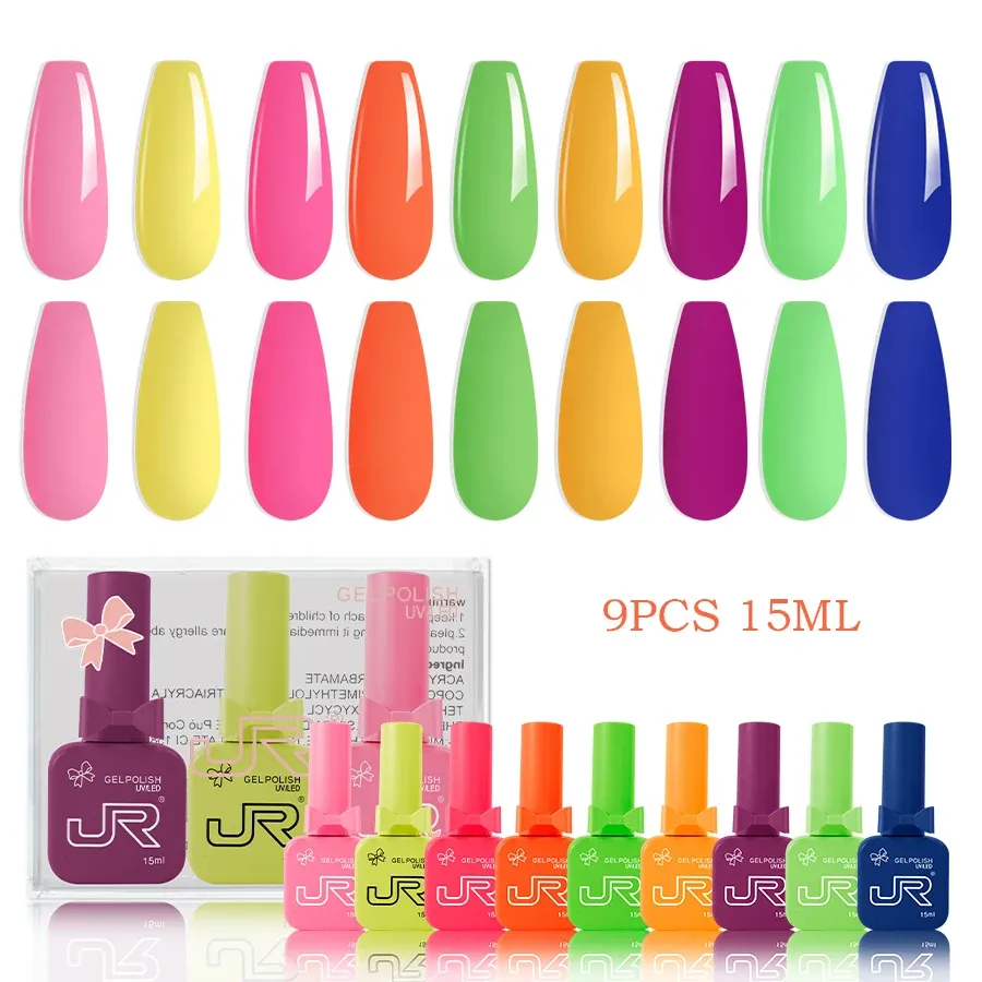 JR Kit de Vernis Gel UV LED à Tremper, Rouge, Rose et Nude, 9 Pièces, 15 ml 16