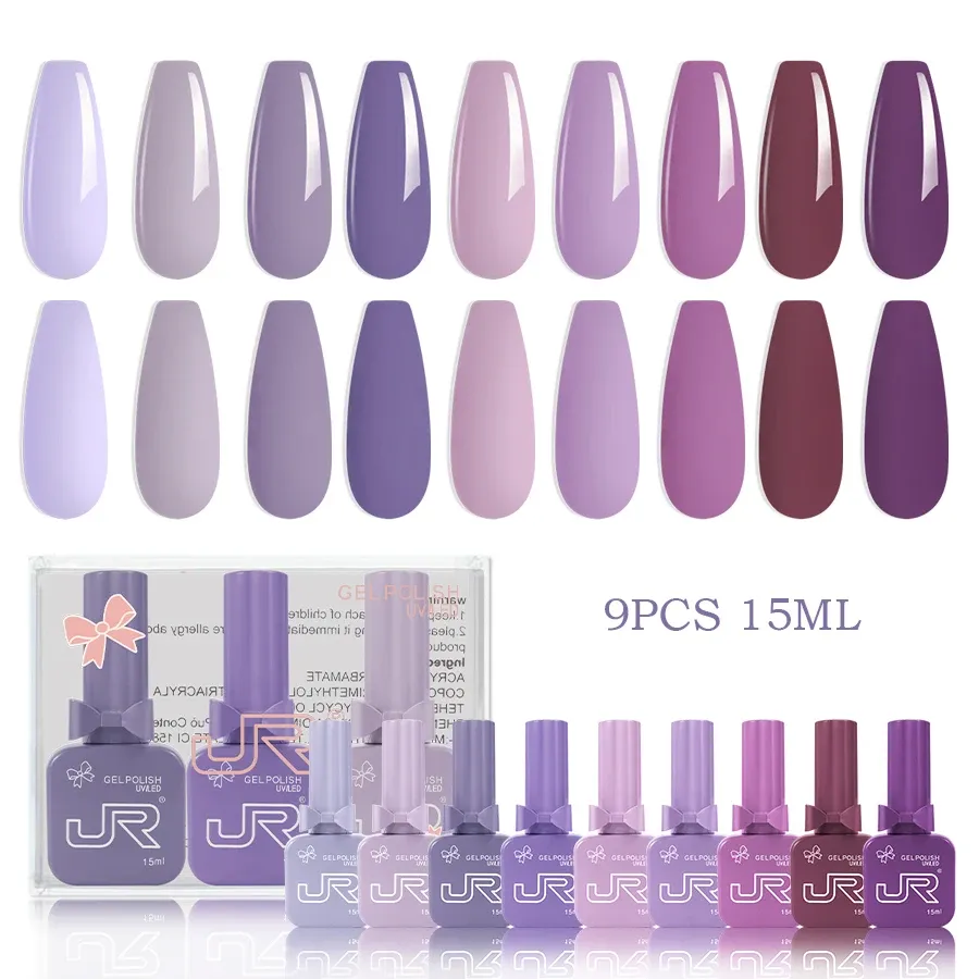 JR Kit de Vernis Gel UV LED à Tremper, Rouge, Rose et Nude, 9 Pièces, 15 ml 11