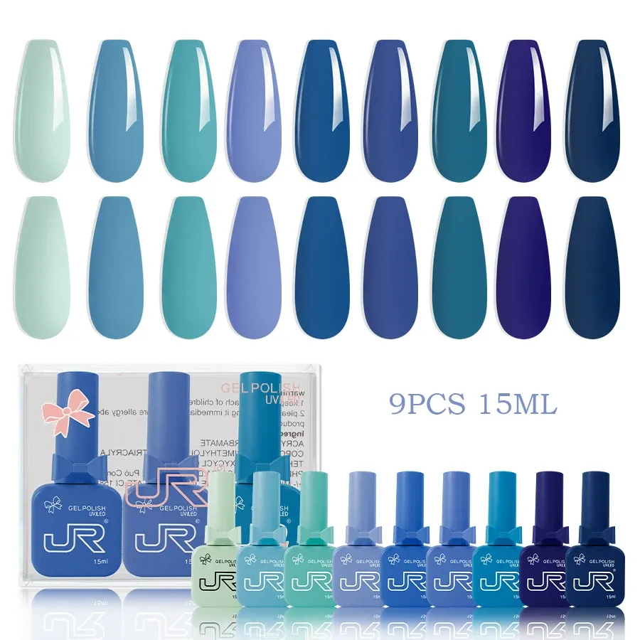 JR Kit de Vernis Gel UV LED à Tremper, Rouge, Rose et Nude, 9 Pièces, 15 ml 10