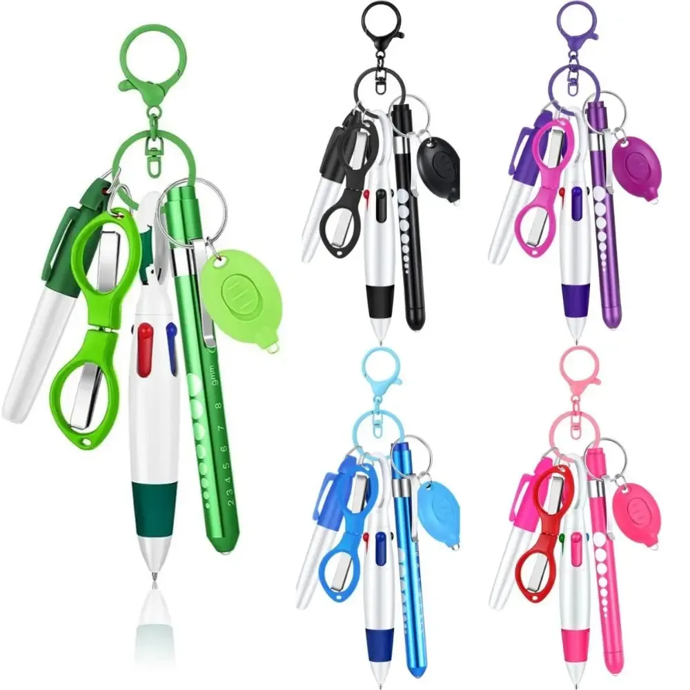 Stylo à bille rétractable multifonction 6 en 1 avec lampe de poche, porte-badge, enrouleur de badge, porte-clés et marqueur permanent pour médecins et infirmières - Image 1