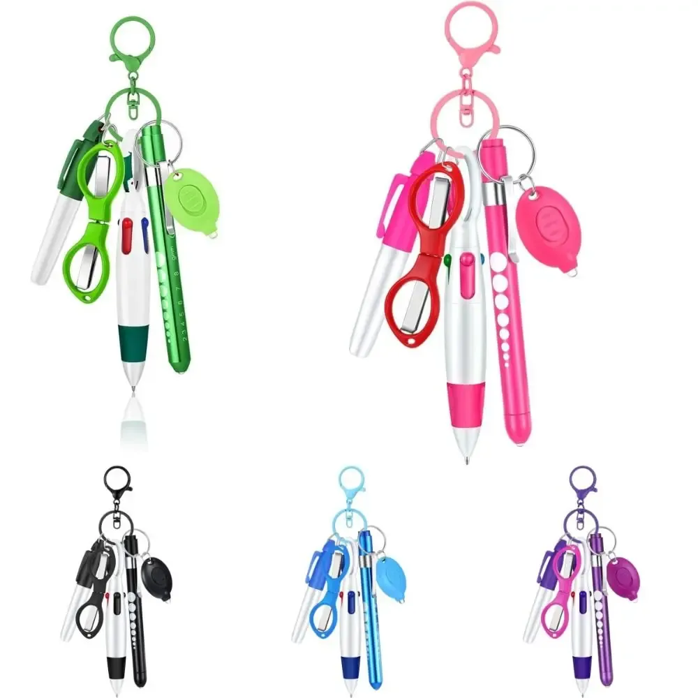 Stylo à bille rétractable multifonction 6 en 1 avec lampe de poche, porte-badge, enrouleur de badge, porte-clés et marqueur permanent pour médecins et infirmières 2