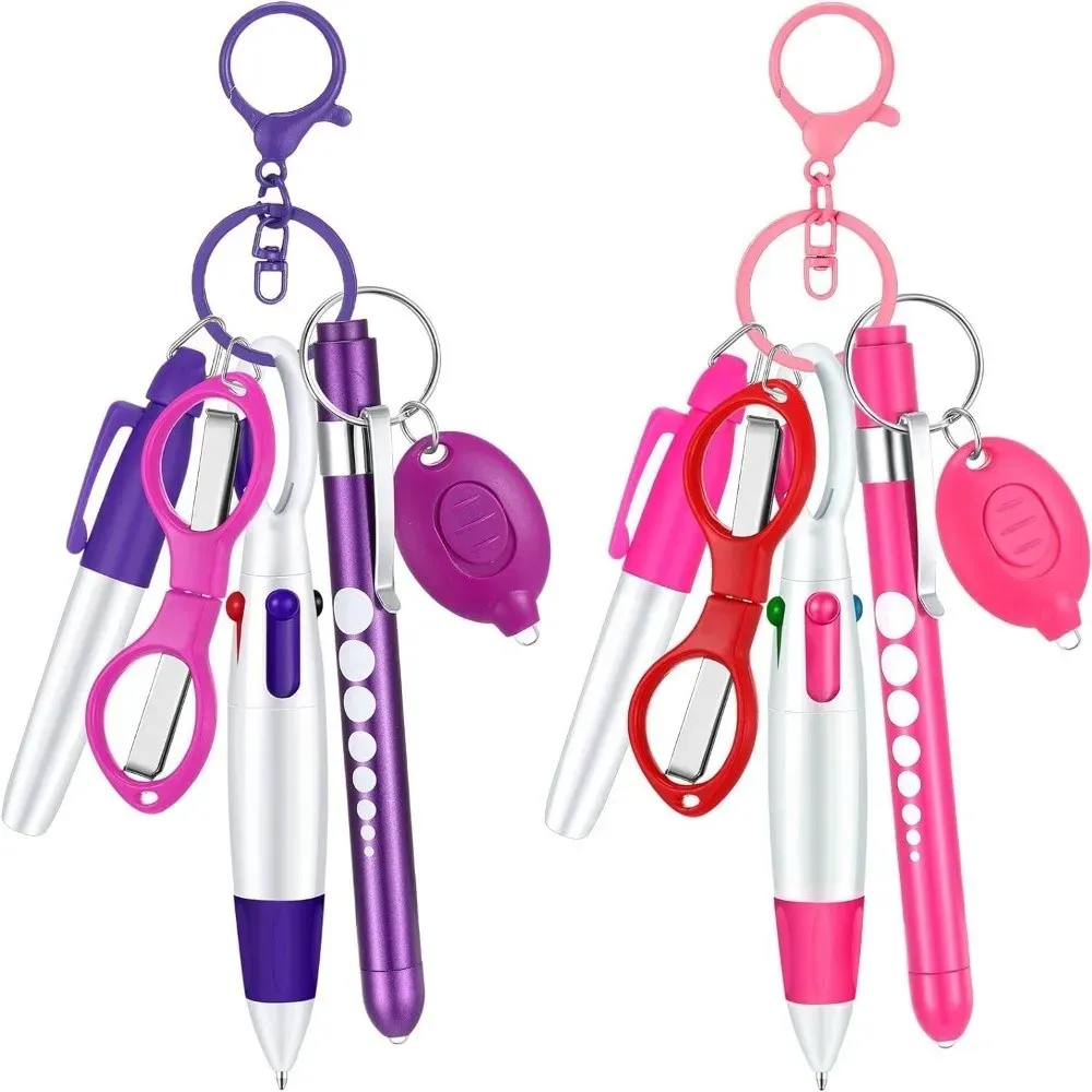Stylo à bille rétractable multifonction 6 en 1 avec lampe de poche, porte-badge, enrouleur de badge, porte-clés et marqueur permanent pour médecins et infirmières 3