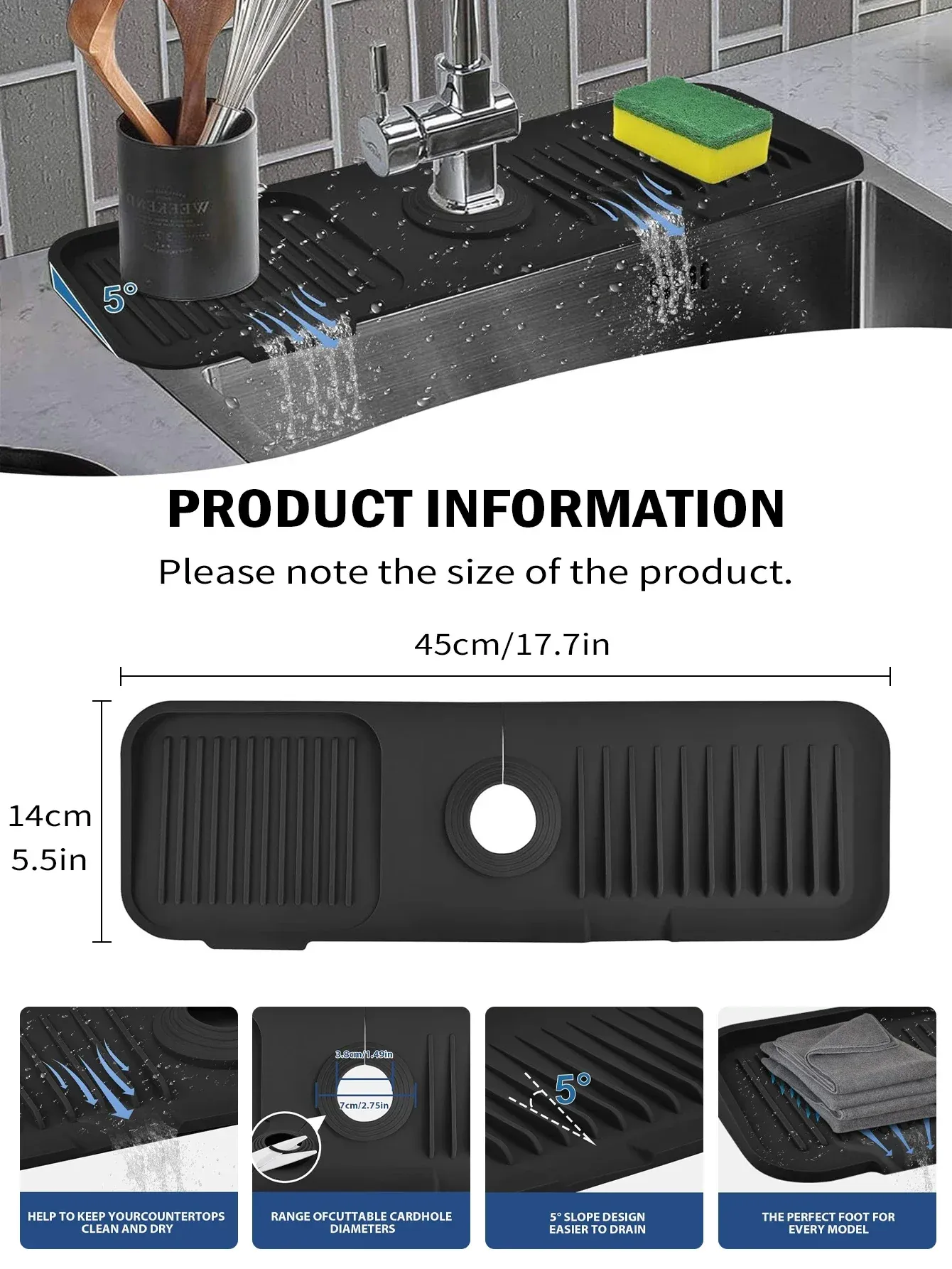 Protège-éclaboussures en silicone pour évier de cuisine 2