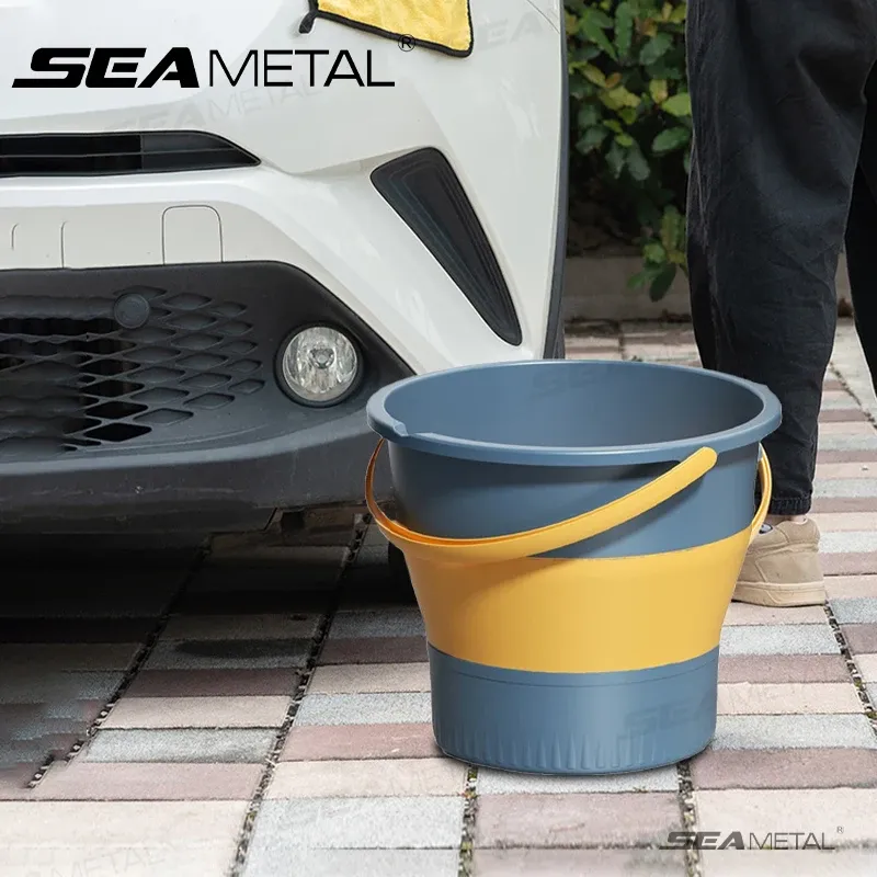 Seau pliable SEAMETAL 5 L/10 L pour lavage de voiture, en plastique épais et durable, seau d'eau de camping et de pêche portable pour l'extérieur - Image 1