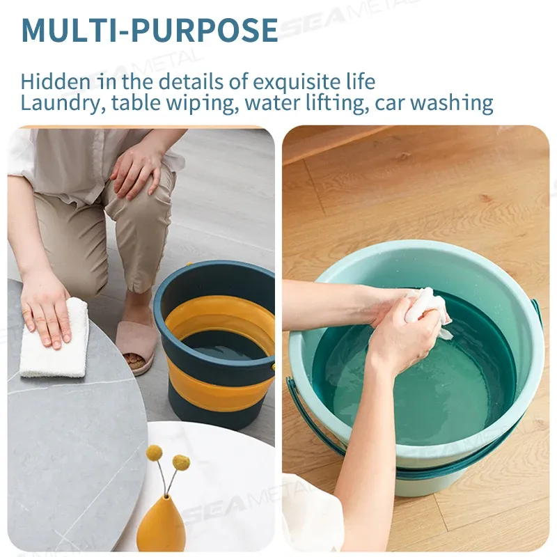 Seau pliable SEAMETAL 5 L/10 L pour lavage de voiture, en plastique épais et durable, seau d'eau de camping et de pêche portable pour l'extérieur 6