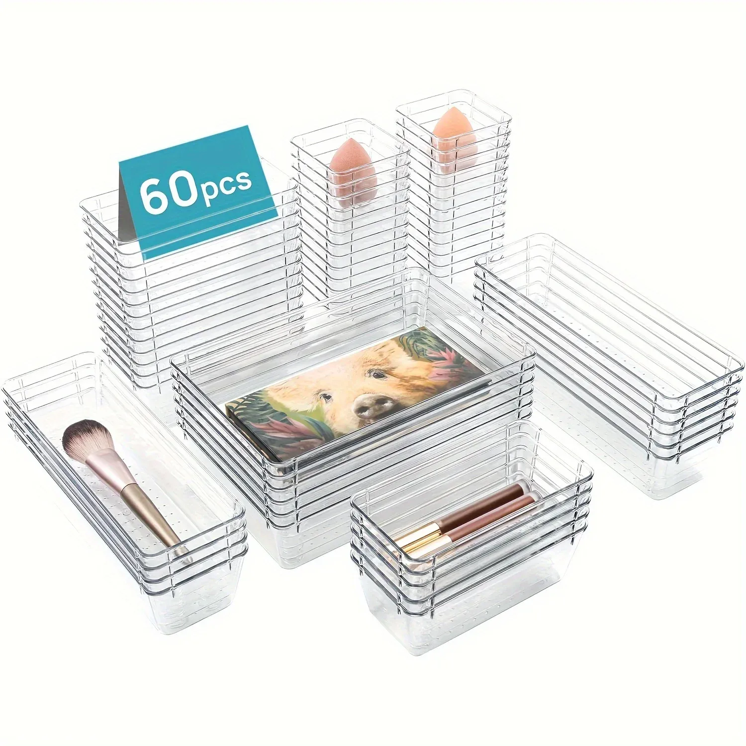 Lot de 6, 9 ou 12 organiseurs de tiroirs en plastique transparent pour rangement de salle de bain, coiffeuse, organisation domestique et kit de maquillage 1