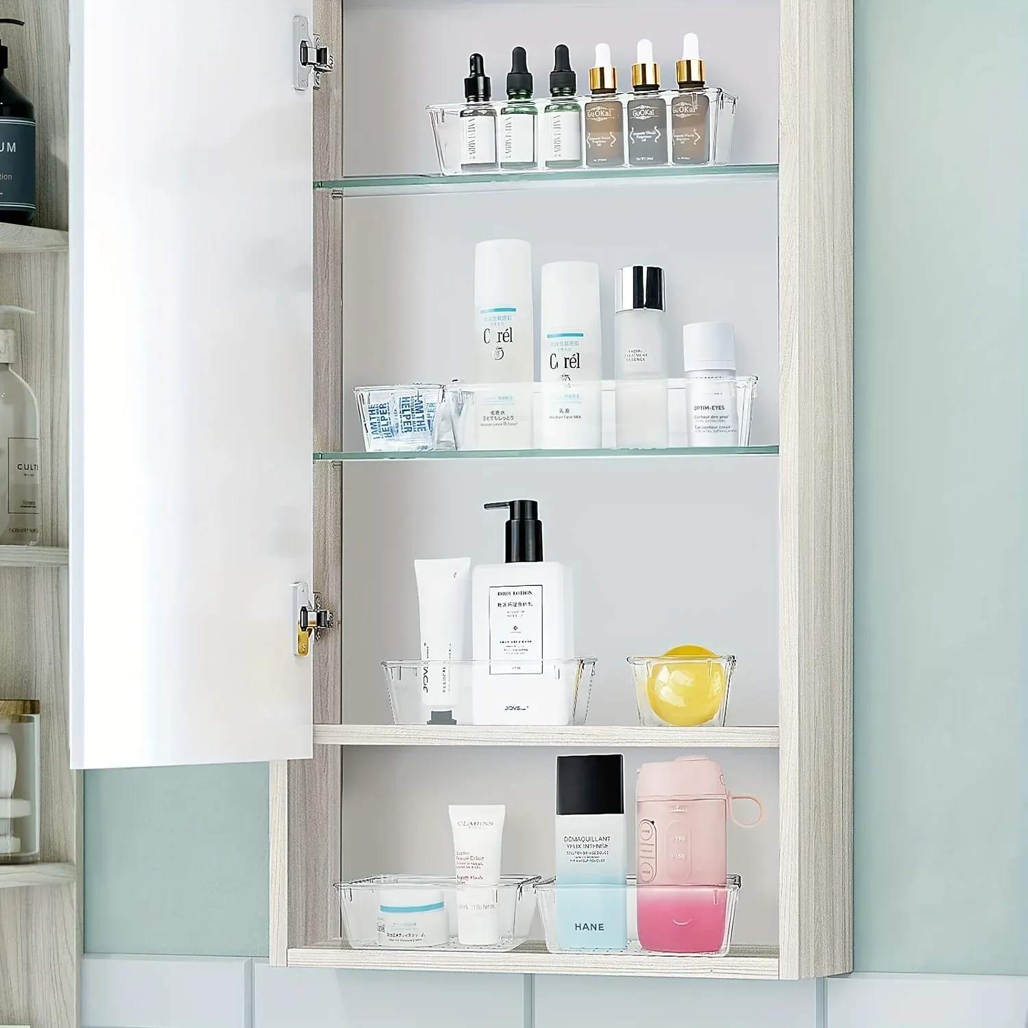 Lot de 6, 9 ou 12 organiseurs de tiroirs en plastique transparent pour rangement de salle de bain, coiffeuse, organisation domestique et kit de maquillage 4