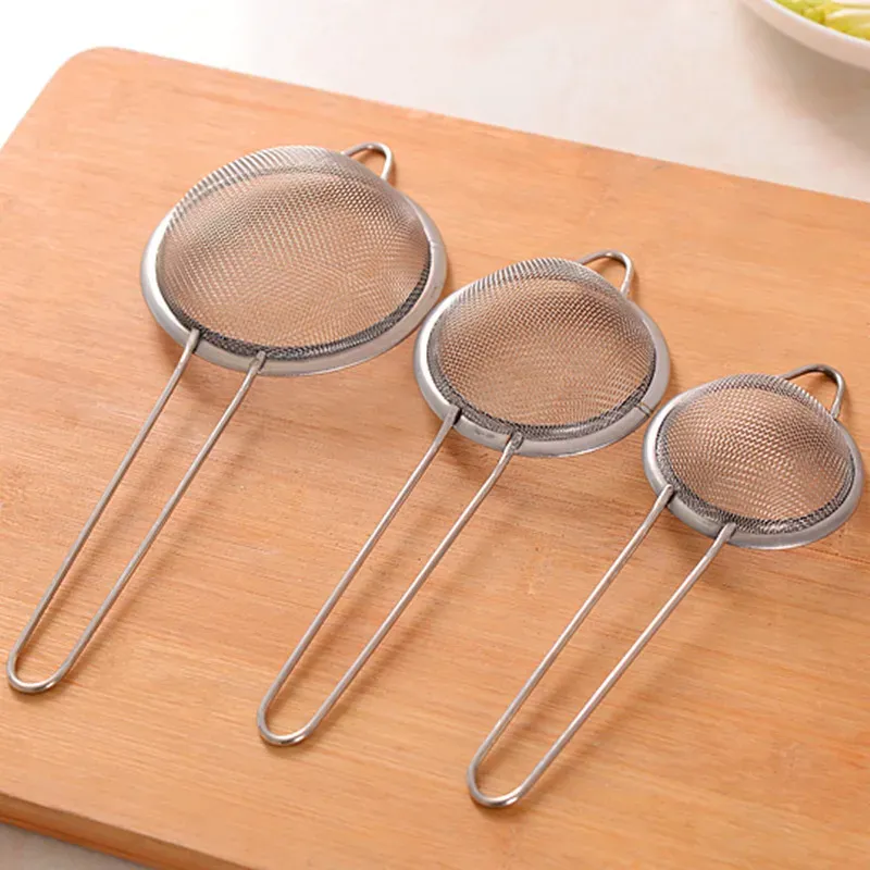 Passoire fine en acier inoxydable avec poignée et crochet robustes, tamis pour jus et lait de soja, lot de 3 ustensiles de cuisine