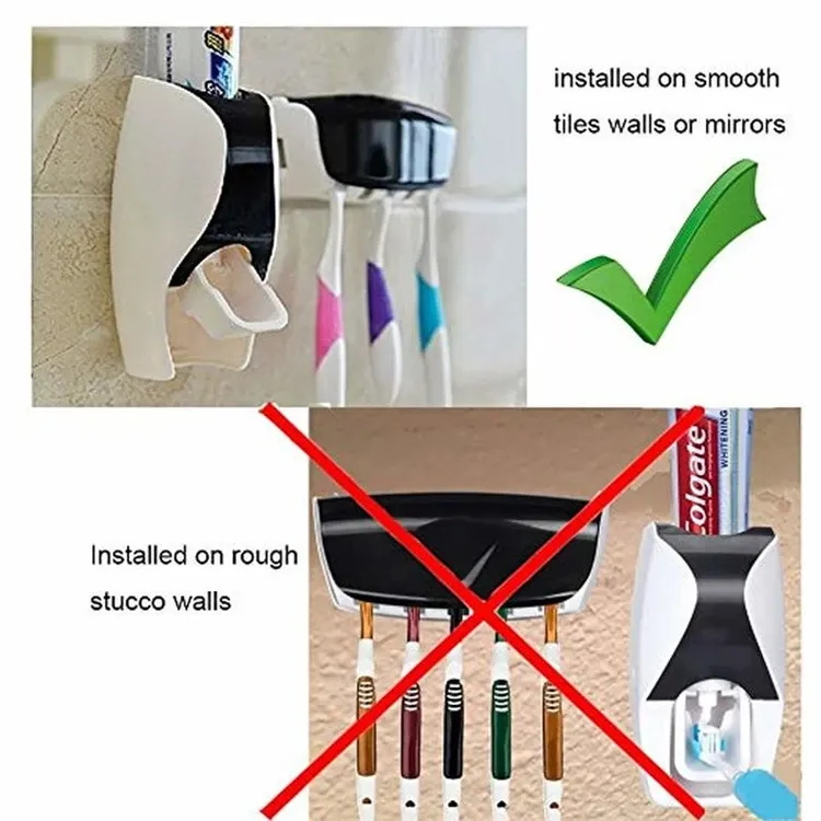 Ensemble porte-brosse à dents avec distributeur automatique de dentifrice installé dans une salle de bain