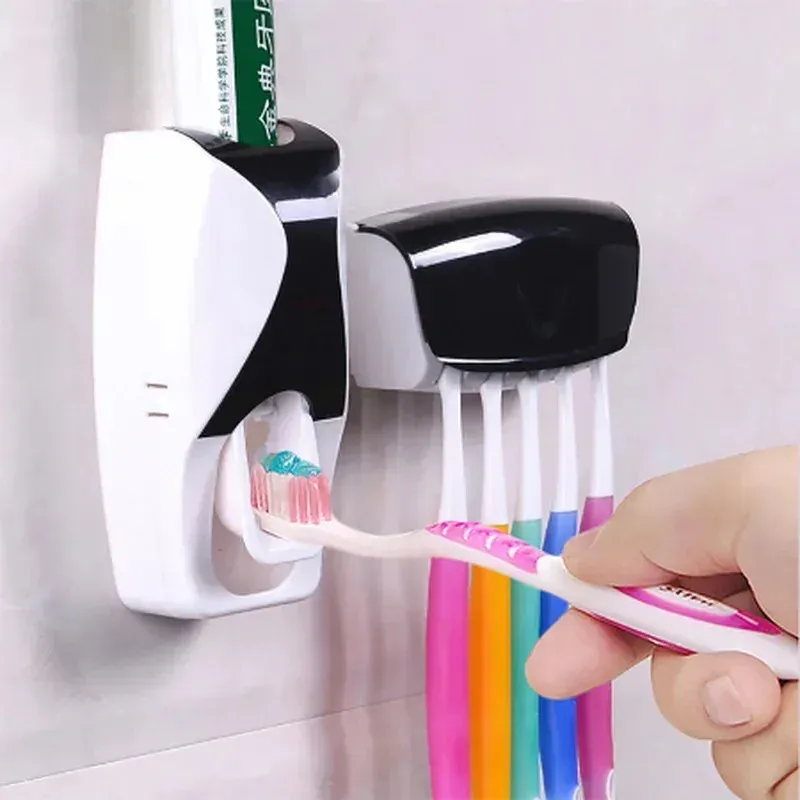 Porte-brosse à dents avec distributeur automatique de dentifrice, support mural de rangement pour salle de bain (lot de 1) 9