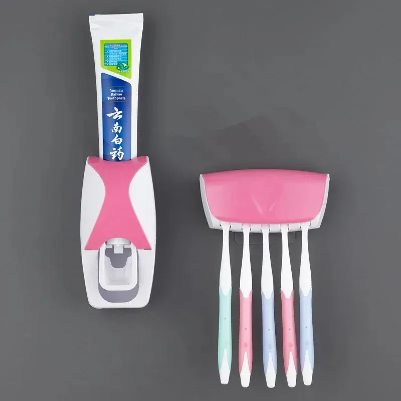 Porte-brosse à dents avec distributeur automatique de dentifrice, support mural de rangement pour salle de bain (lot de 1) 10