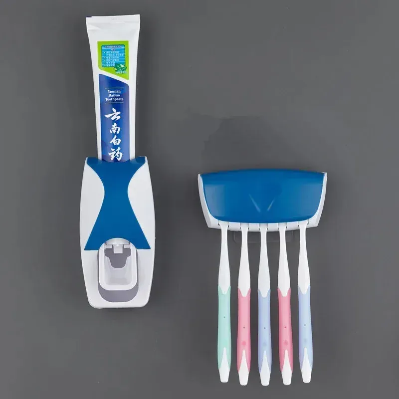 Porte-brosse à dents avec distributeur automatique de dentifrice, support mural de rangement pour salle de bain (lot de 1) 11
