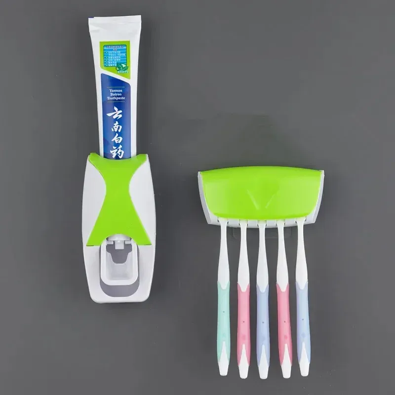 Porte-brosse à dents avec distributeur automatique de dentifrice, support mural de rangement pour salle de bain (lot de 1) 7