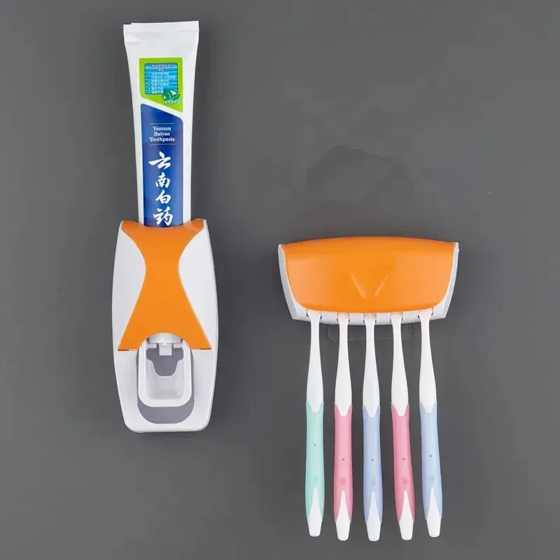 Porte-brosse à dents avec distributeur automatique de dentifrice, support mural de rangement pour salle de bain (lot de 1) 8