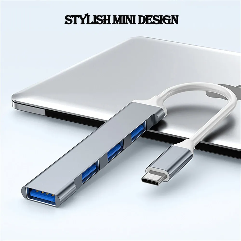 Hub USB élégant en finition argent et gris