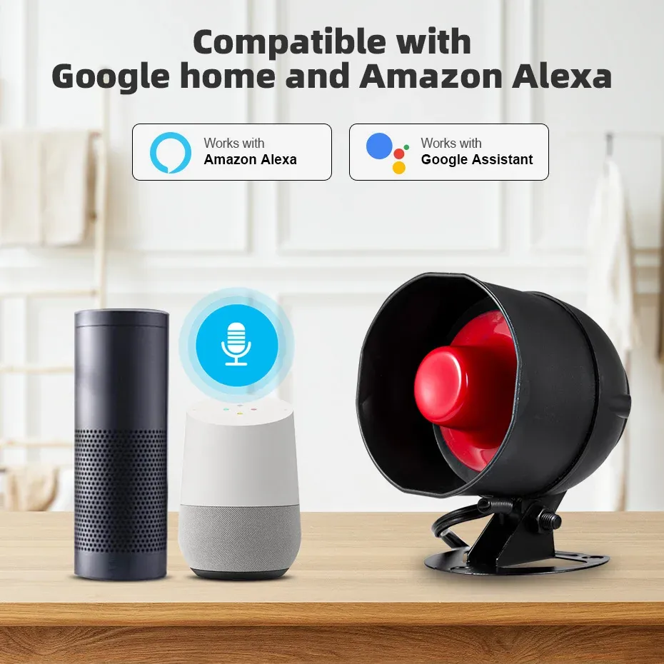 KERbiomtuya Système d'alarme de sécurité intelligent sans fil avec sirène, détecteur de mouvement et capteur de porte, Wi-Fi, compatible Google Home et Alexa, 433 MHz 2