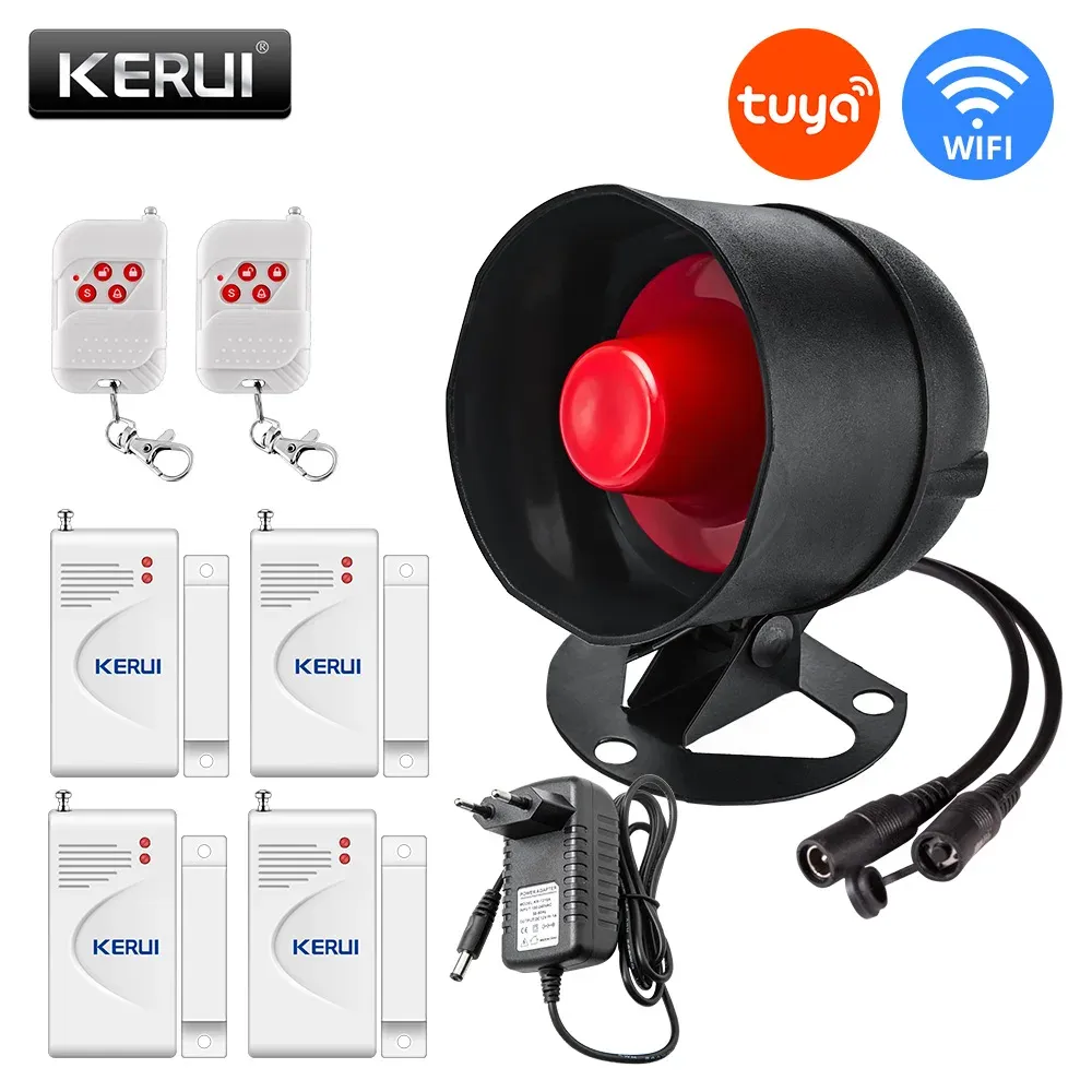 KERbiomtuya Système d'alarme de sécurité intelligent sans fil avec sirène, détecteur de mouvement et capteur de porte, Wi-Fi, compatible Google Home et Alexa, 433 MHz