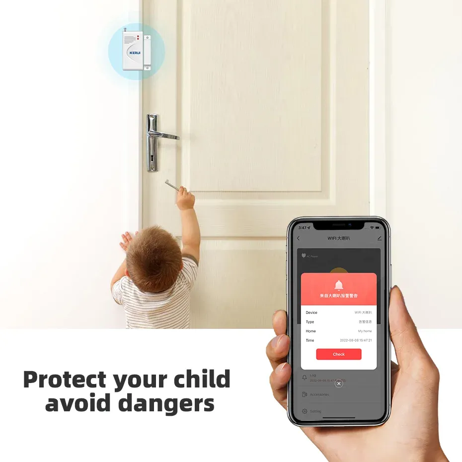 KERbiomtuya Système d'alarme de sécurité intelligent sans fil avec sirène, détecteur de mouvement et capteur de porte, Wi-Fi, compatible Google Home et Alexa, 433 MHz 5