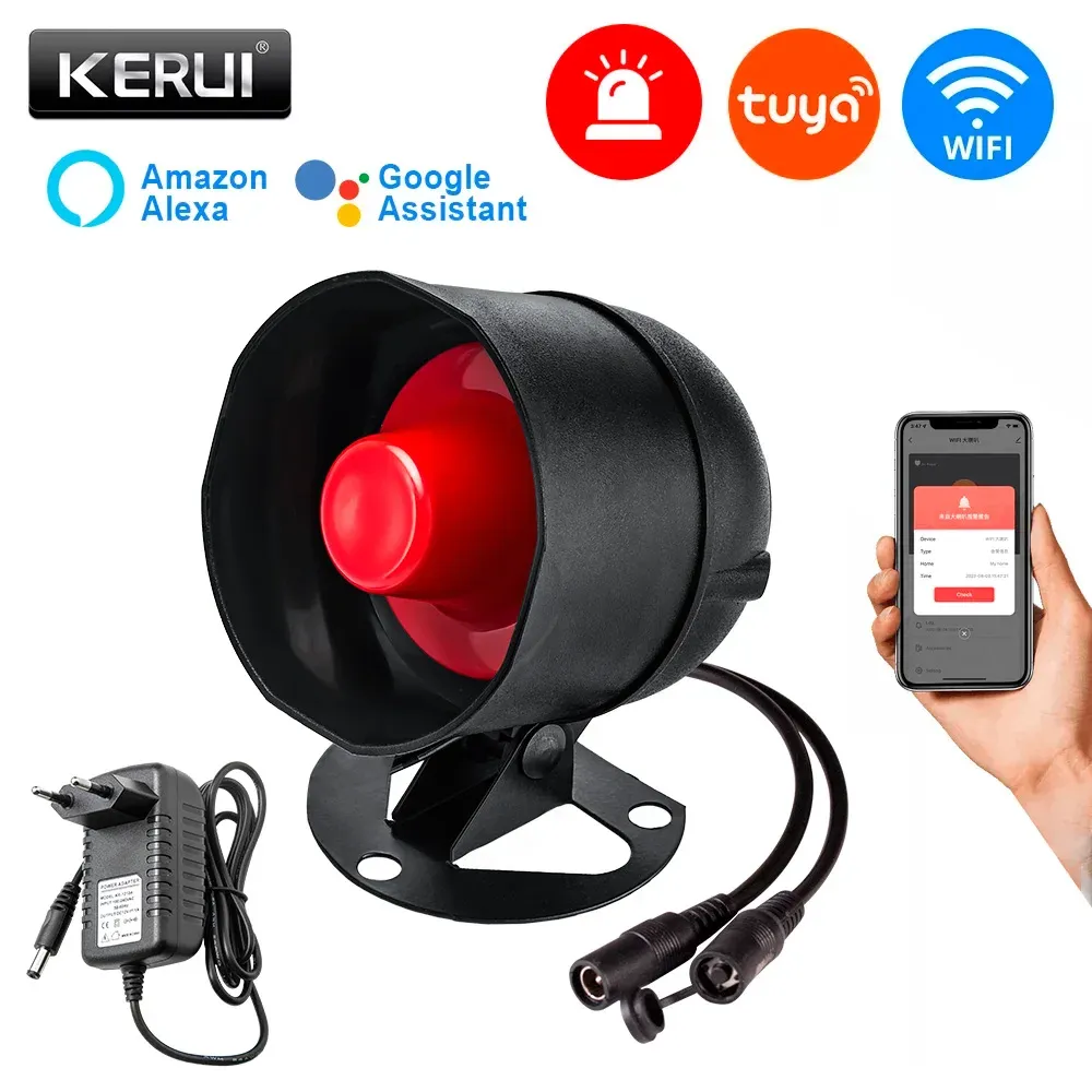 KERbiomtuya Système d'alarme de sécurité intelligent sans fil avec sirène, détecteur de mouvement et capteur de porte, Wi-Fi, compatible Google Home et Alexa, 433 MHz 8