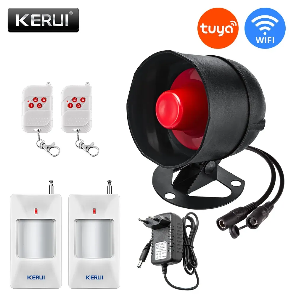 KERbiomtuya Système d'alarme de sécurité intelligent sans fil avec sirène, détecteur de mouvement et capteur de porte, Wi-Fi, compatible Google Home et Alexa, 433 MHz 7
