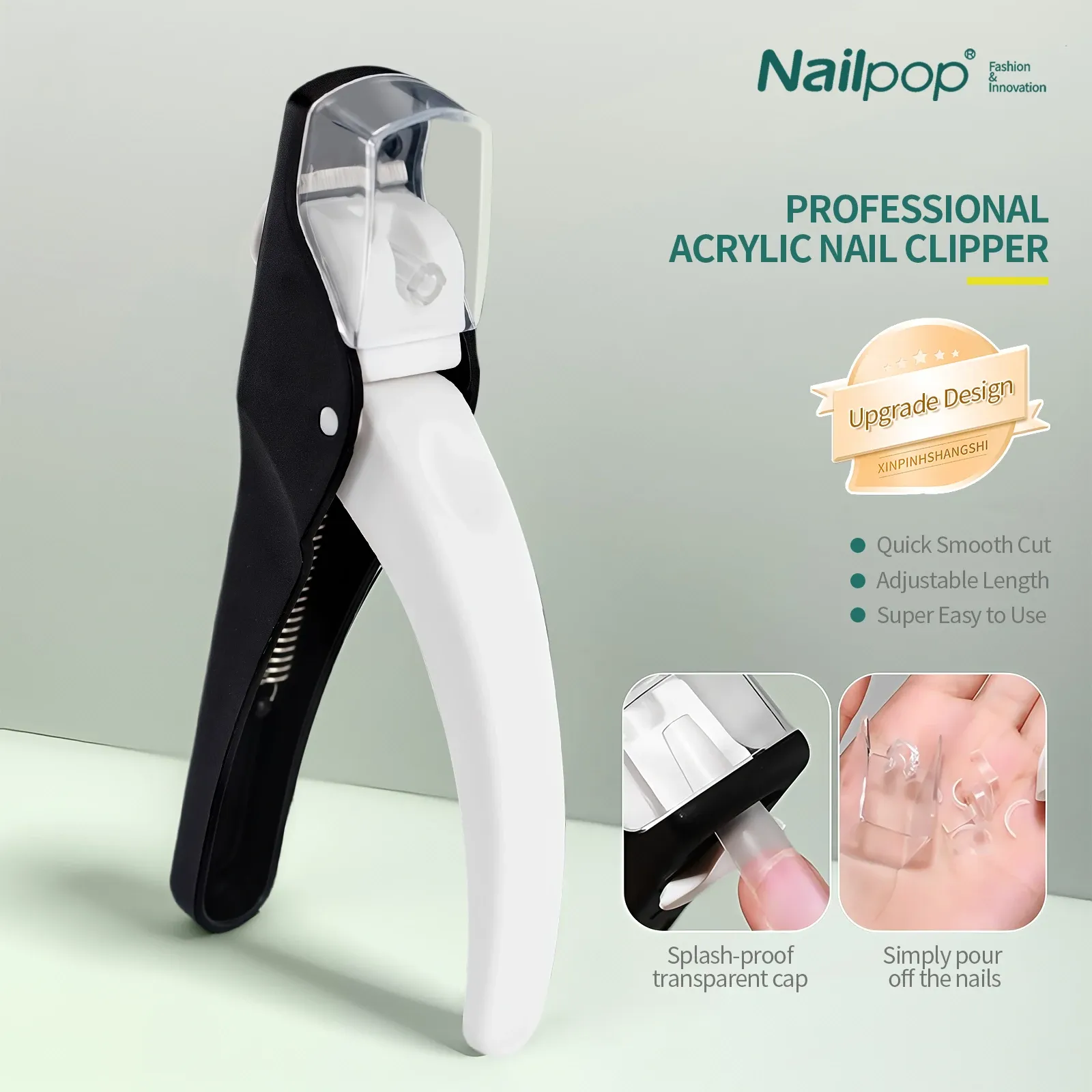 Coupe-ongles en forme de U en acrylique, ciseaux pour faux ongles avec pointe fine, coupe-bords pour manucure avec calibre intégré - Image 1
