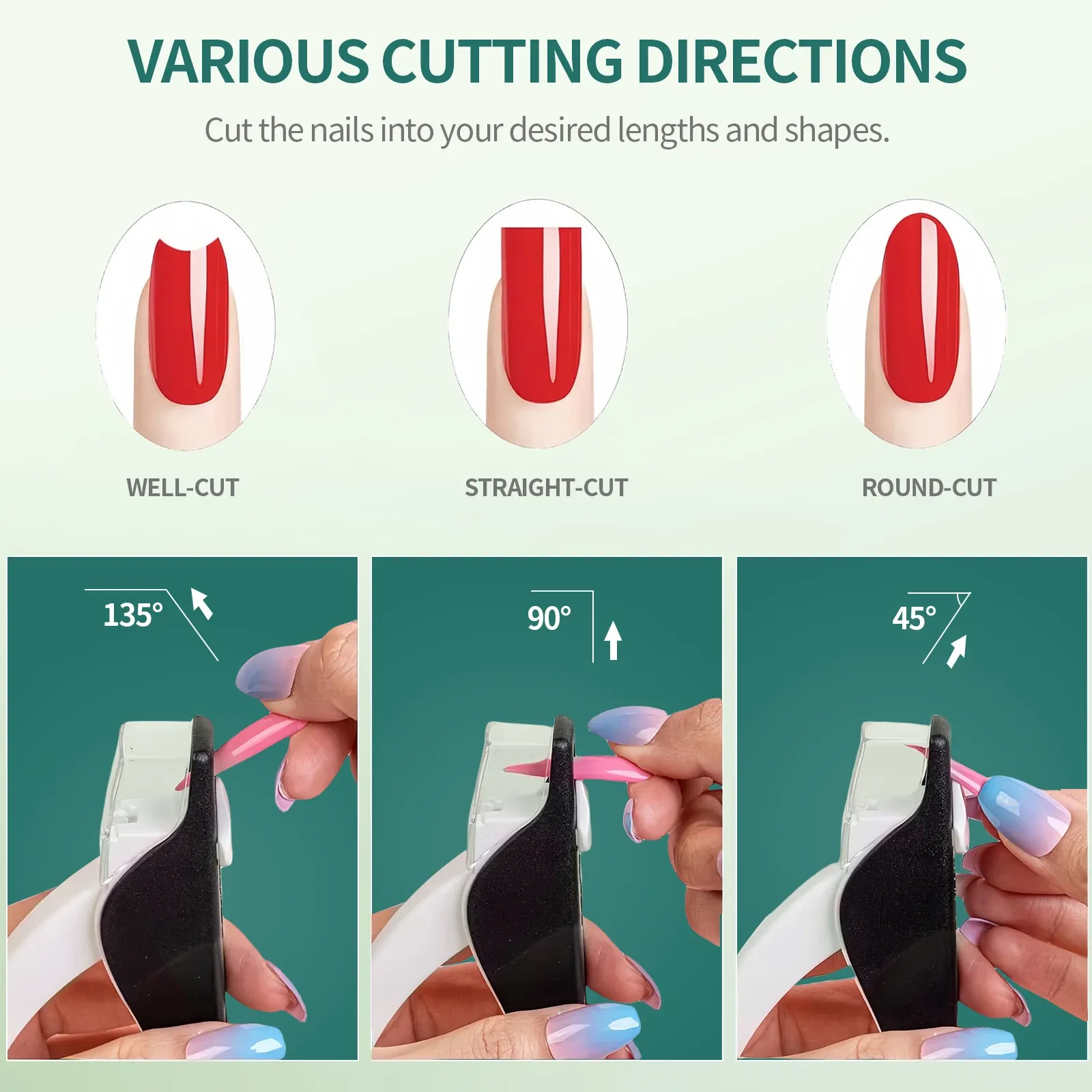 Coupe-ongles en forme de U en acrylique, ciseaux pour faux ongles avec pointe fine, coupe-bords pour manucure avec calibre intégré 6