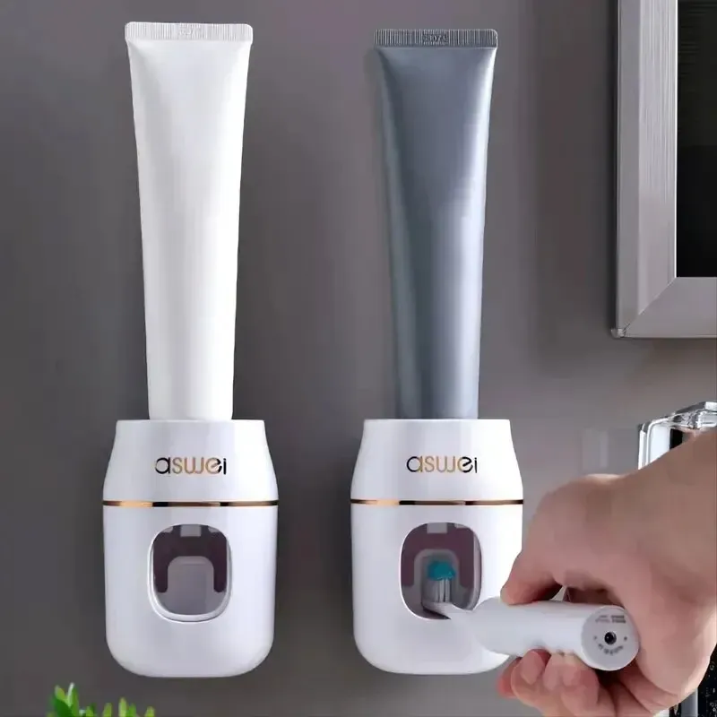 Lazy Gadget : Distributeur automatique de dentifrice avec support mural – Organisateur de salle de bain sans perçage 4