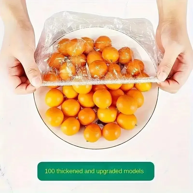 Sac de conservation alimentaire élastique transparent et réutilisable, lot de 100, couvercles extensibles en plastique, joints pour bols et assiettes, sacs de rangement sans parfum 3
