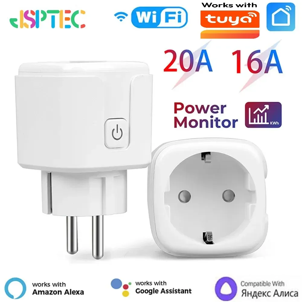Prise intelligente Tuya Wi-Fi 16A/20A (UE) avec suivi de consommation, compatible Smart Life, télécommande, Google Assistant et Alexa
