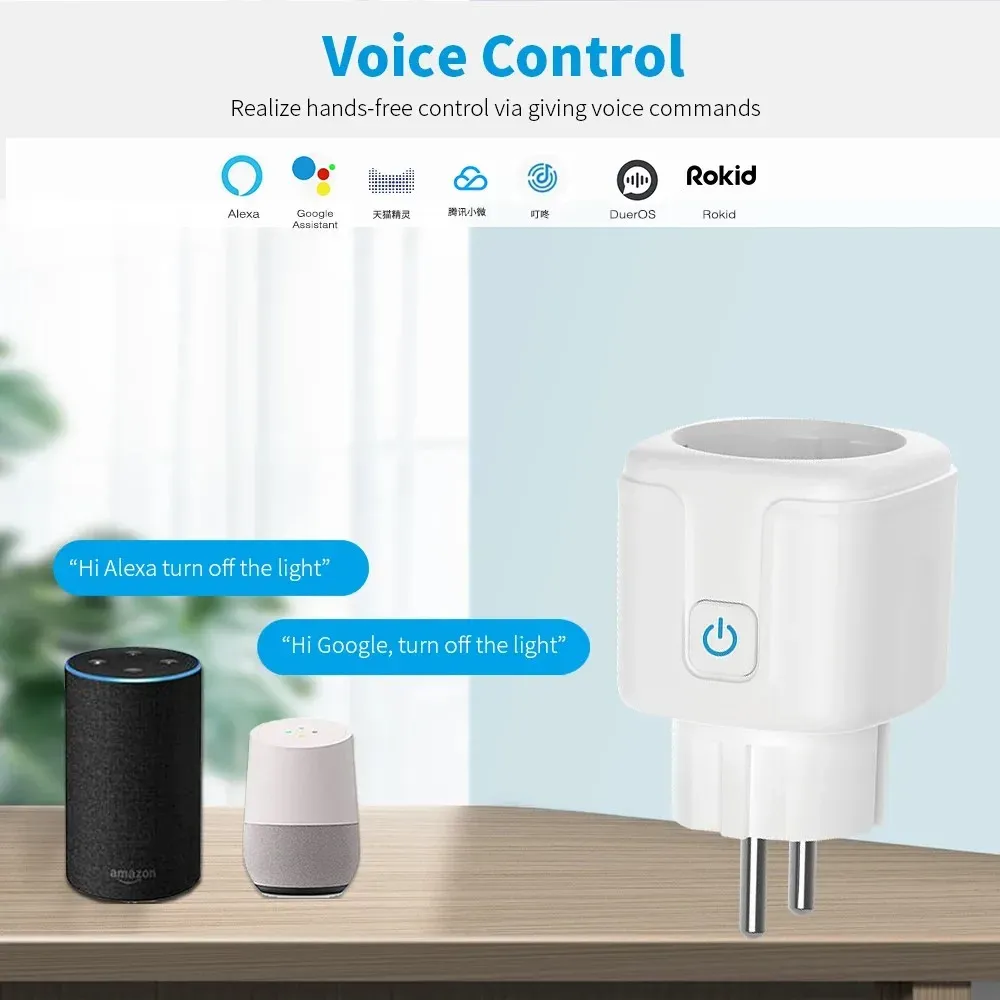 Prise intelligente Tuya Wi-Fi 16A/20A (UE) avec suivi de consommation, compatible Smart Life, télécommande, Google Assistant et Alexa 3