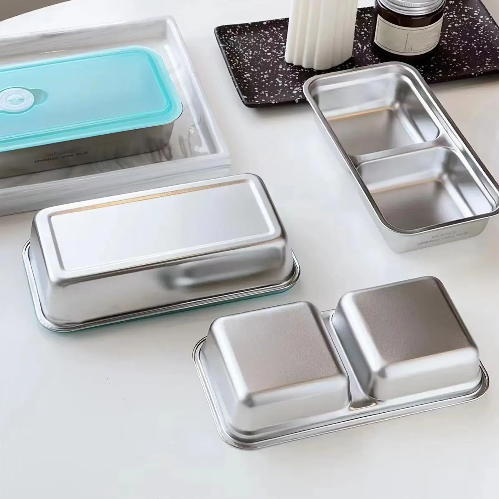 Boîte à déjeuner en acier inoxydable 304 avec compartiments, anti-fuite, hermétique, pour voyage, pique-nique et bureau 2