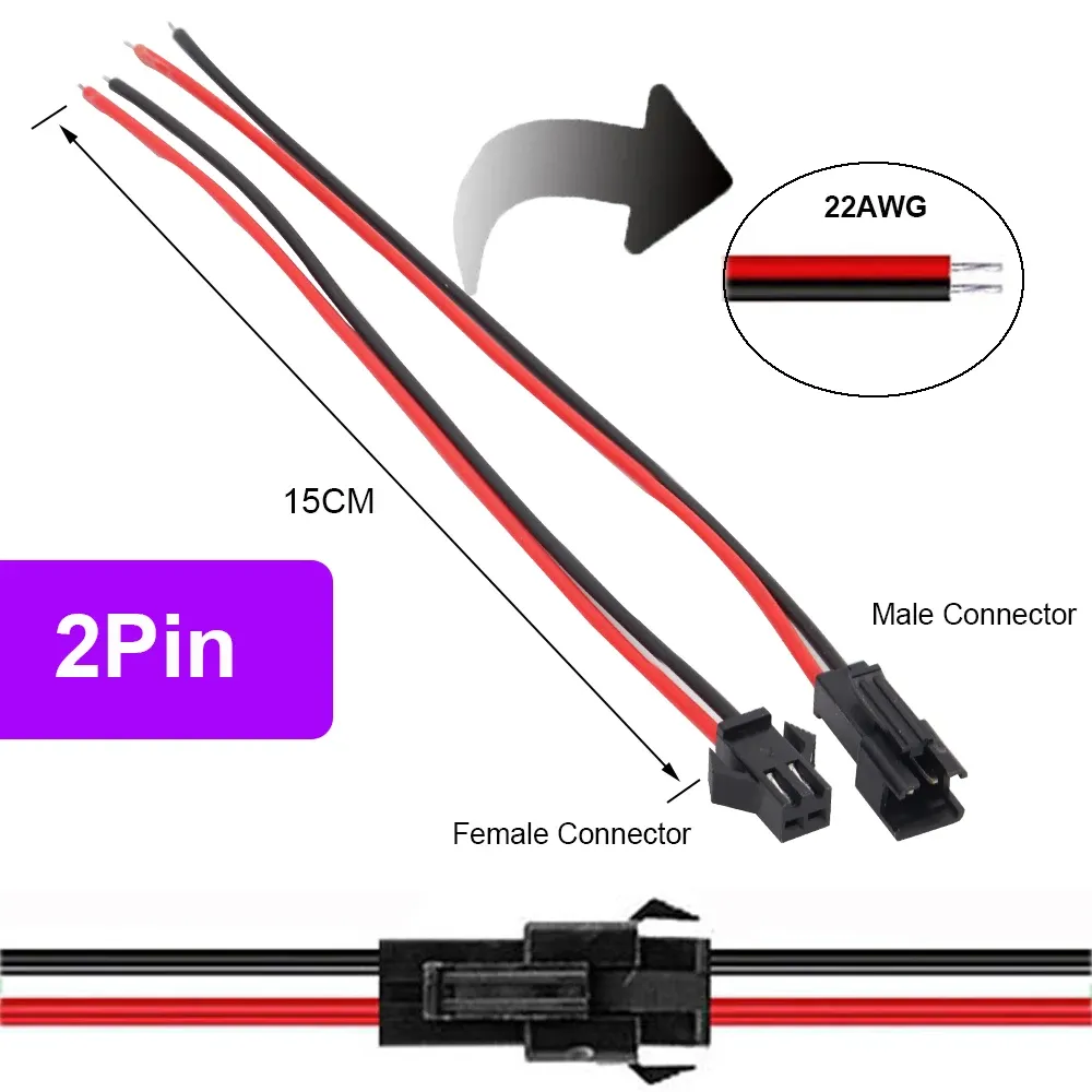 Connecteur JST LED mâle/femelle, 5 à 100 paires, 2, 3, 4, 5 et 6 broches, prise pour bande LED, adaptateur pour lampe RGB et RGBW 7