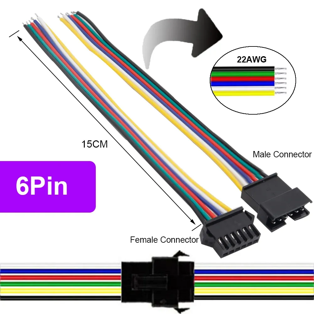 Connecteur JST LED mâle/femelle, 5 à 100 paires, 2, 3, 4, 5 et 6 broches, prise pour bande LED, adaptateur pour lampe RGB et RGBW 11