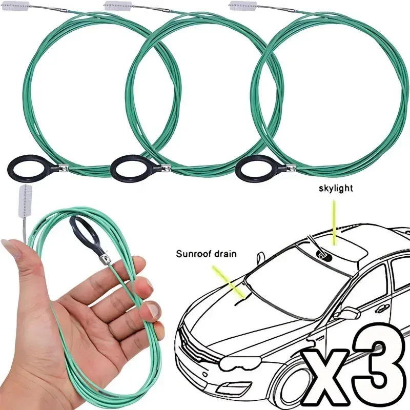 Brosse flexible de nettoyage de 3 m pour conduit d'évacuation de toit ouvrant automobile