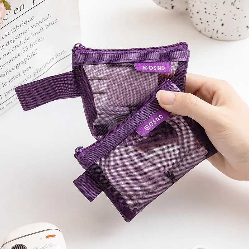 6 pochettes de rangement transparentes en maille pour pièces de monnaie et petits articles, pochettes organisatrices de cartes 3D portables, trousses cosmétiques, pochettes de rangement de voyage 5