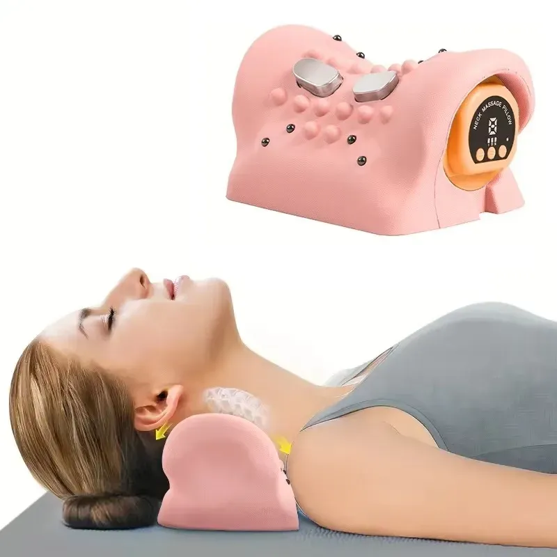 Oreiller de traction cervicale électrique EMS à impulsions avec chauffage, 6 niveaux de chaleur, masseur de cou et étireur d'épaules 6